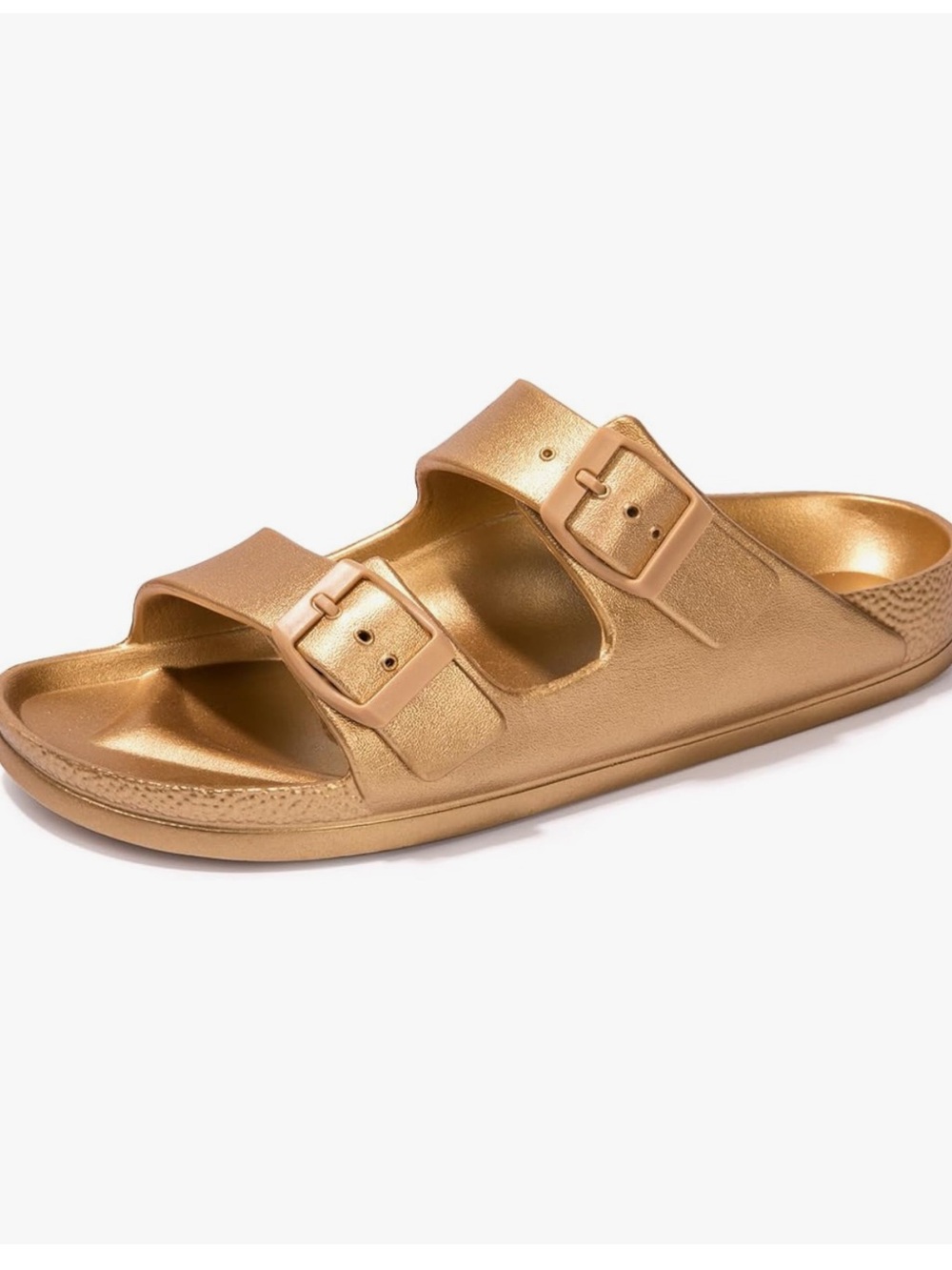 NWT Beautiful Metallic Gold Double Buckle Slide Sandal